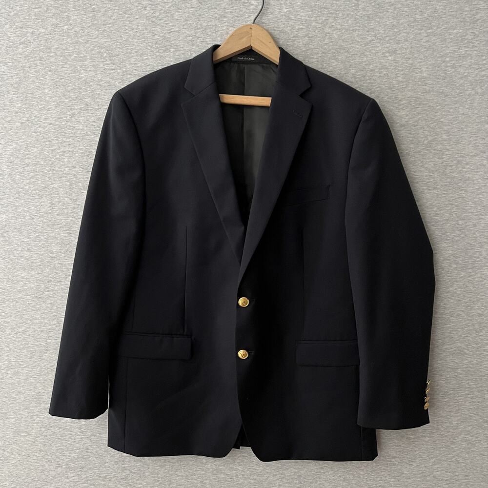 Lauren Ralph Lauren Blazer Mens 44R Navy Blue Wool Gold Crest Buttons Classic